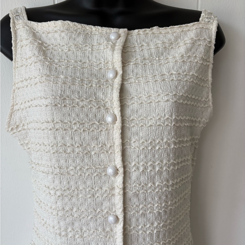 Cream Ruched Square Neck Button Front Top - Picture 4 of 6